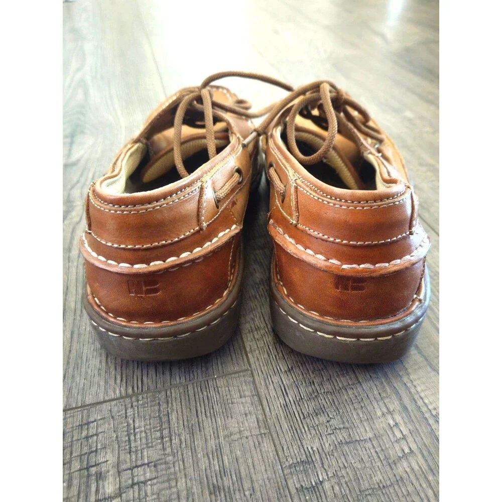 Men's Nunn Bush Brown Leather Comfort Gel Boat Shoes Size 9W #84001-40